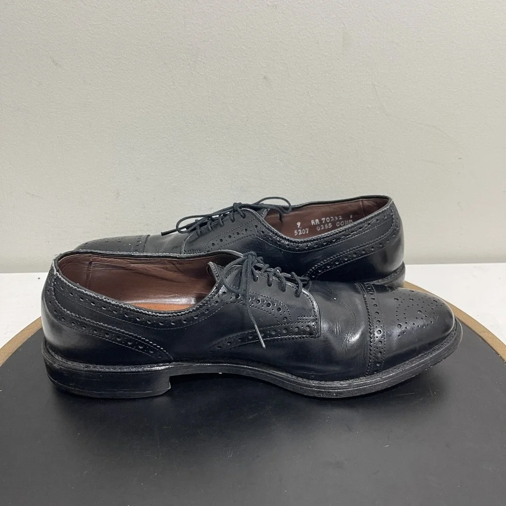 Allen Edmonds Sanford Black Leather Cap Toe Brogue Derby Shoes Mens 9 AA 5207
